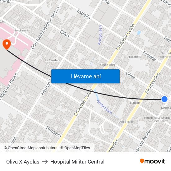 Oliva X Ayolas to Hospital Militar Central map