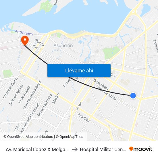 Av. Mariscal López X Melgarejo to Hospital Militar Central map
