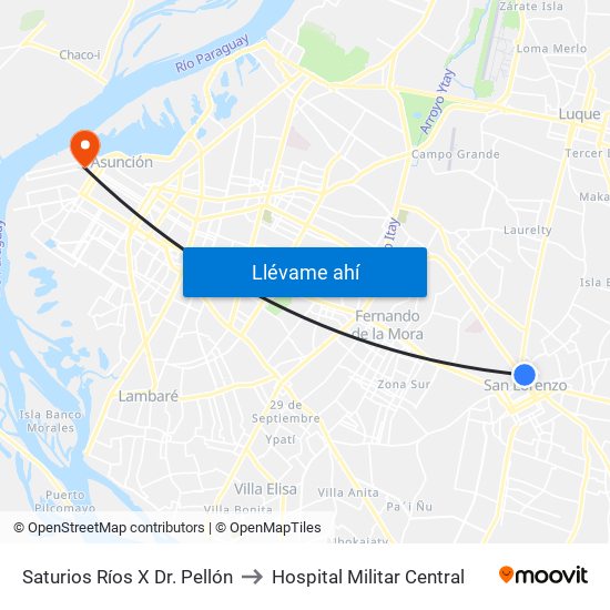 Saturios Ríos X Dr. Pellón to Hospital Militar Central map
