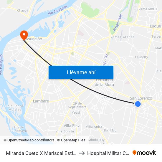 Miranda Cueto X Mariscal Estigarribia to Hospital Militar Central map