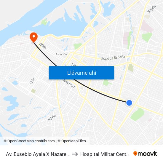 Av. Eusebio Ayala X Nazareth to Hospital Militar Central map