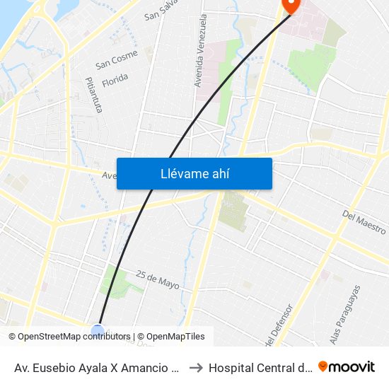 Av. Eusebio Ayala X Amancio González to Hospital Central del IPS map