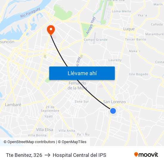 Tte Benitez, 326 to Hospital Central del IPS map