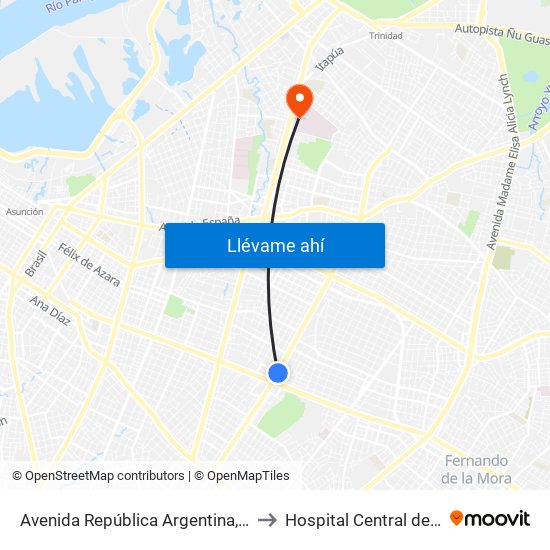 Avenida República Argentina, 1864 to Hospital Central del IPS map