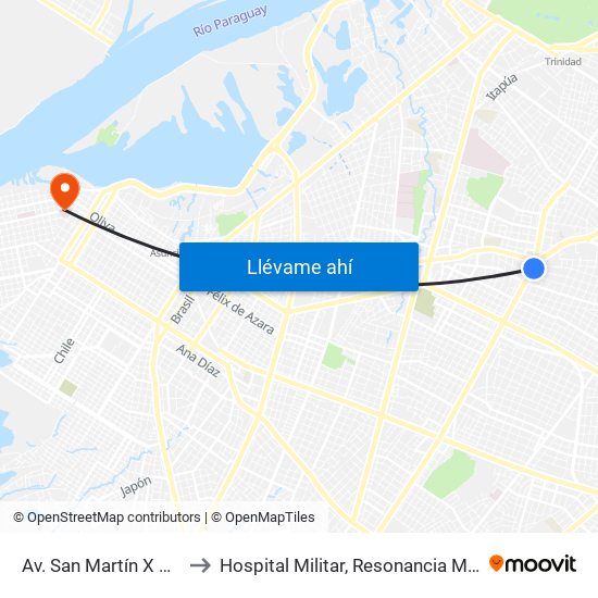 Av. San Martín X Austria to Hospital Militar, Resonancia Magnética map