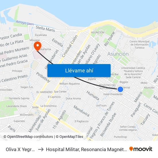 Oliva X Yegros to Hospital Militar, Resonancia Magnética map