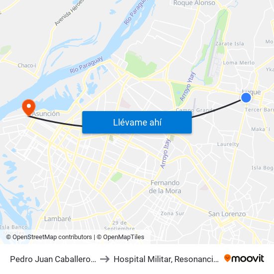 Pedro Juan Caballero X Herrera to Hospital Militar, Resonancia Magnética map