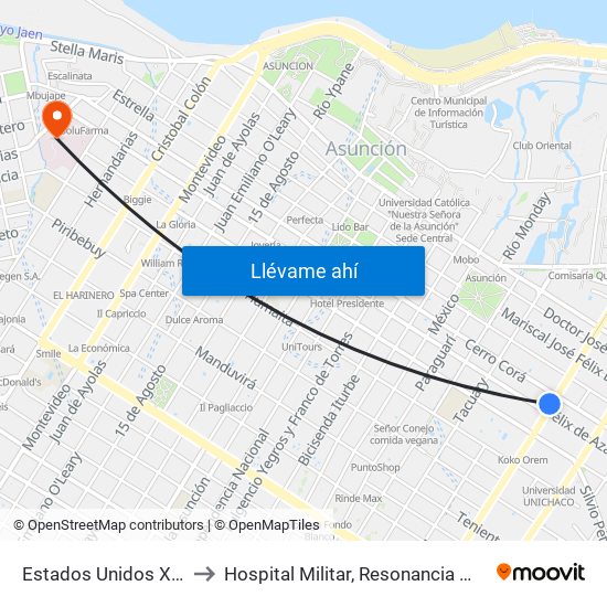 Estados Unidos X Azara to Hospital Militar, Resonancia Magnética map