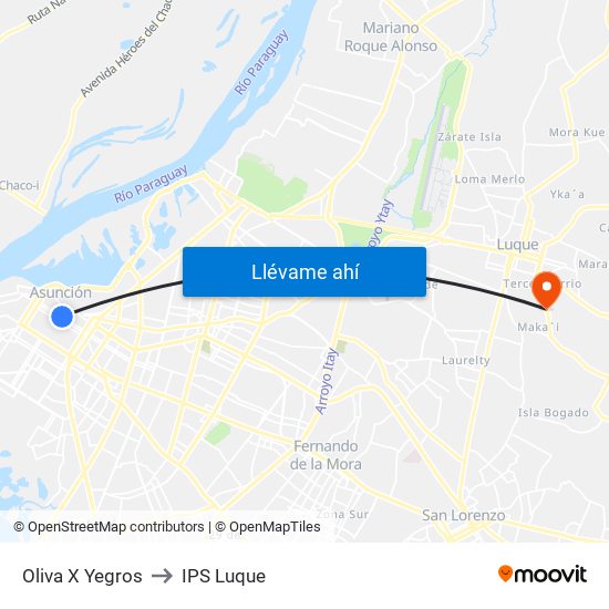Oliva X Yegros to IPS Luque map