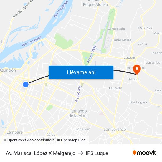 Av. Mariscal López X Melgarejo to IPS Luque map