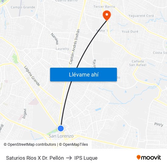 Saturios Ríos X Dr. Pellón to IPS Luque map