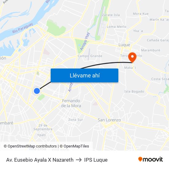 Av. Eusebio Ayala X Nazareth to IPS Luque map