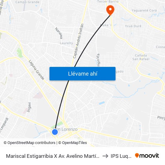 Mariscal Estigarribia X Av. Avelino Martínez to IPS Luque map