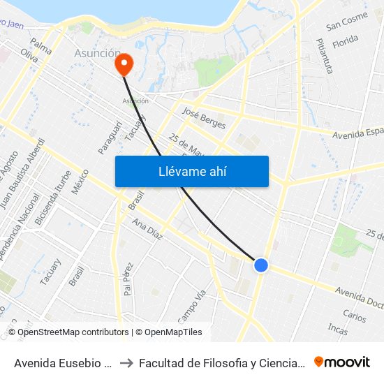 Avenida Eusebio Ayala, 803 to Facultad de Filosofia y Ciencias Humanas UCA map