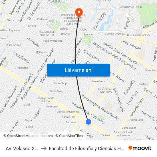 Av. Velasco X Brasil to Facultad de Filosofia y Ciencias Humanas UCA map
