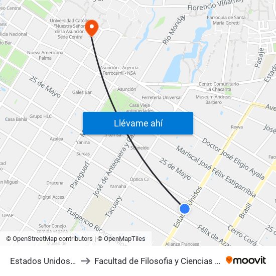 Estados Unidos X Azara to Facultad de Filosofia y Ciencias Humanas UCA map