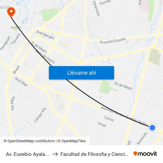 Av. Eusebio Ayala X Nazareth to Facultad de Filosofia y Ciencias Humanas UCA map