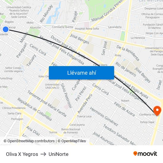 Oliva X Yegros to UniNorte map