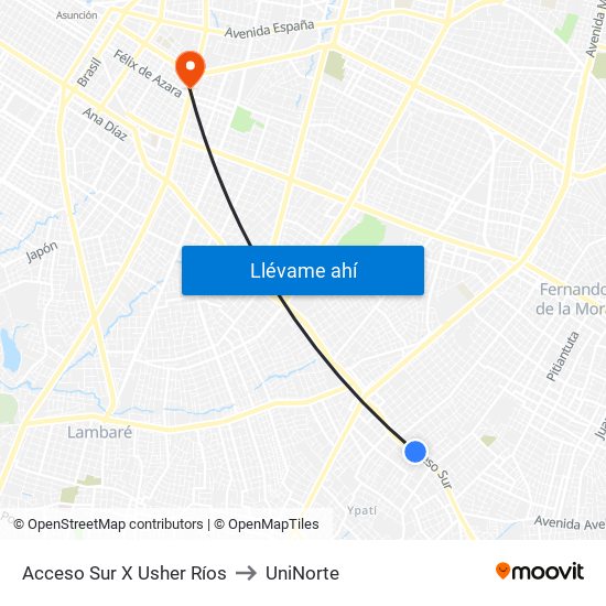 Acceso Sur X Usher Ríos to UniNorte map