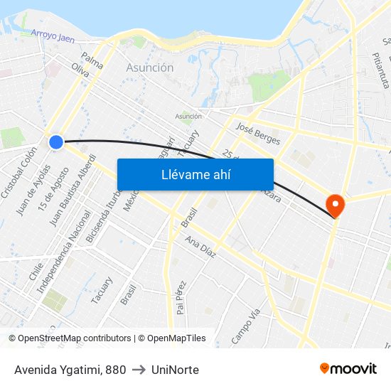 Avenida Ygatimi, 880 to UniNorte map