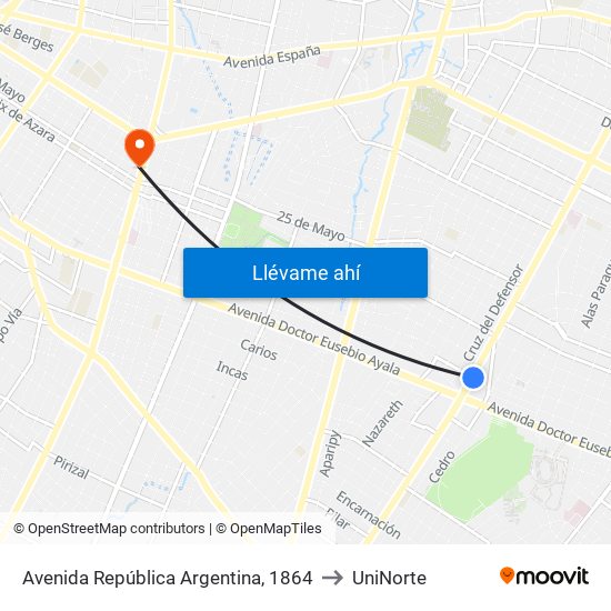 Avenida República Argentina, 1864 to UniNorte map