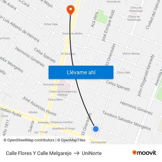 Calle Flores Y Calle Melgarejo to UniNorte map