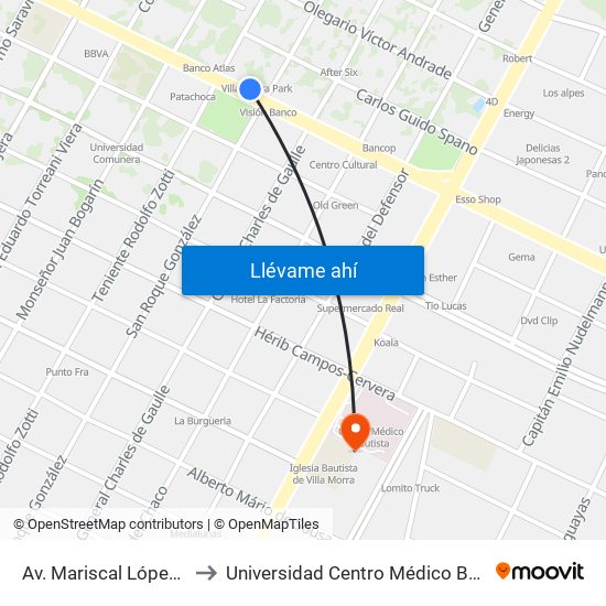 Av. Mariscal López X Bulnes to Universidad Centro Médico Bautista - UCMB map