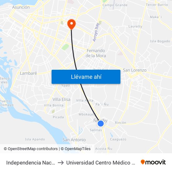 Independencia Nacional, 2196 to Universidad Centro Médico Bautista - UCMB map