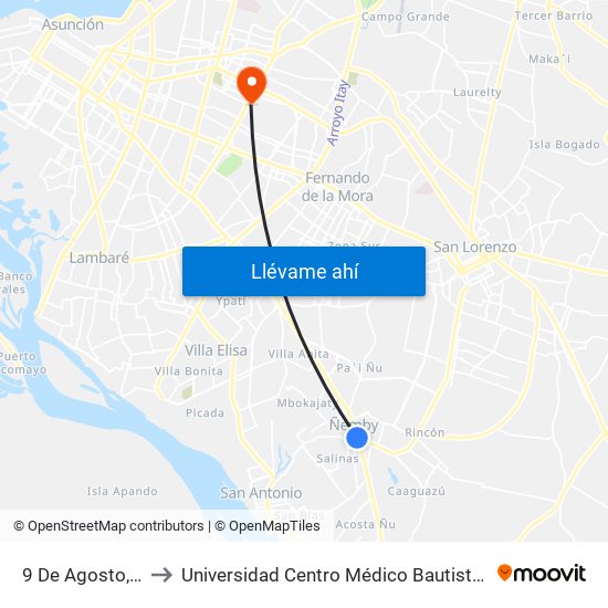 9 De Agosto, 345 to Universidad Centro Médico Bautista - UCMB map