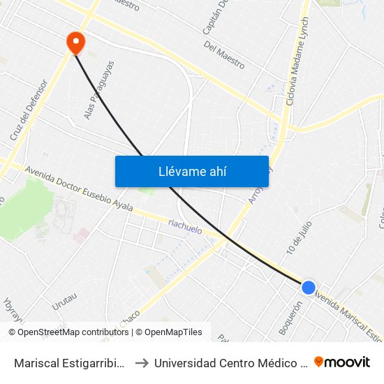 Mariscal Estigarribia X Boquerón to Universidad Centro Médico Bautista - UCMB map