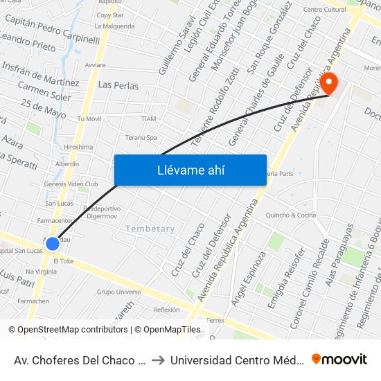 Av. Choferes Del Chaco X Av. Eusebio Ayala to Universidad Centro Médico Bautista - UCMB map