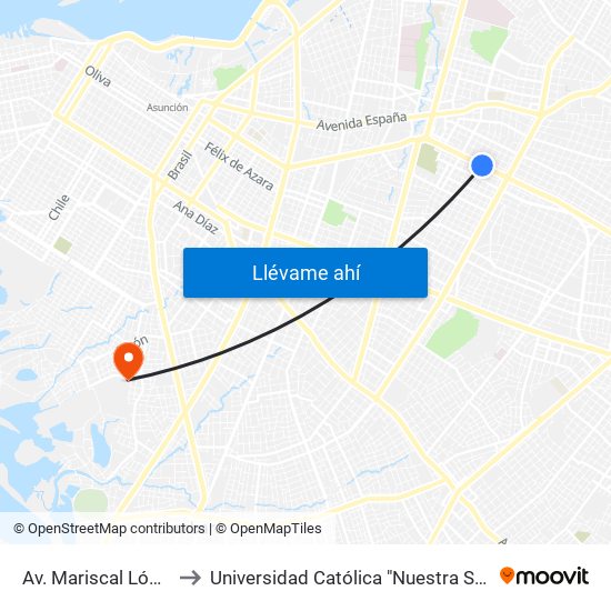Av. Mariscal López X Bulnes to Universidad Católica "Nuestra Señora de la Asunción" map