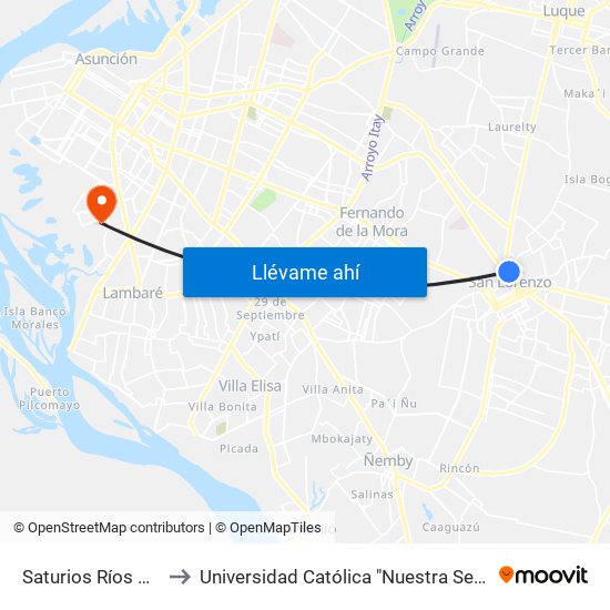 Saturios Ríos X Dr. Pellón to Universidad Católica "Nuestra Señora de la Asunción" map