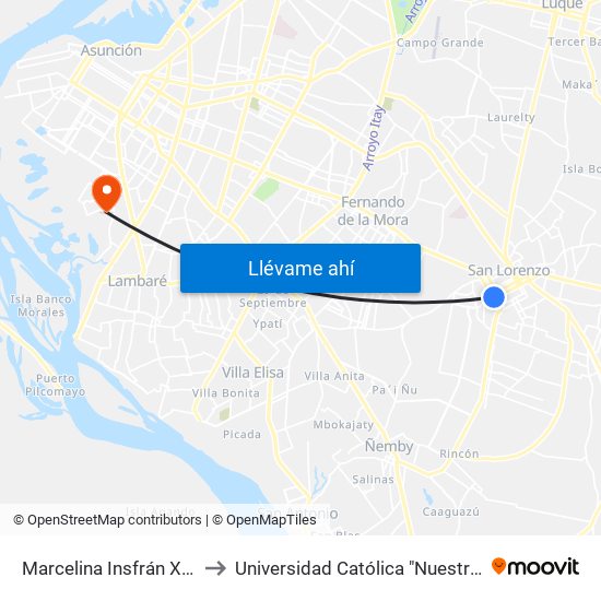 Marcelina Insfrán X Mcal. Estigarribia to Universidad Católica "Nuestra Señora de la Asunción" map