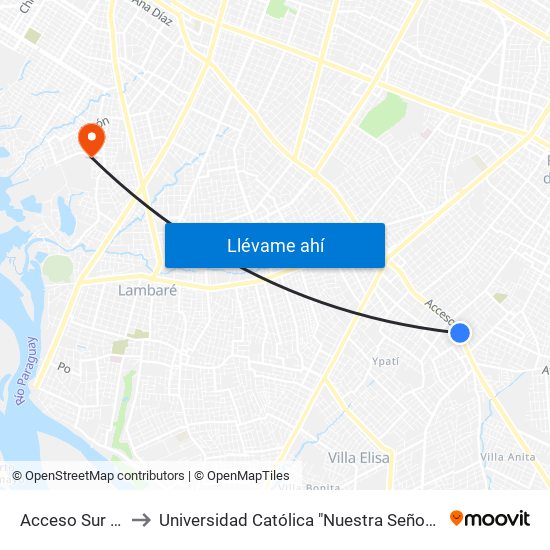 Acceso Sur X Israel to Universidad Católica "Nuestra Señora de la Asunción" map