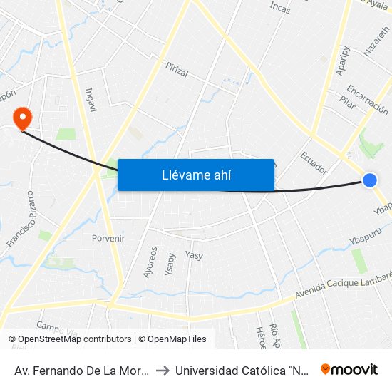 Av. Fernando De La Mora X Universitarios Del Chaco to Universidad Católica "Nuestra Señora de la Asunción" map