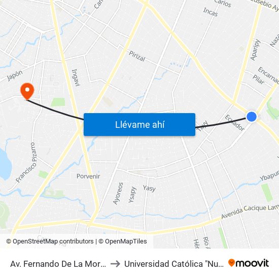 Av. Fernando De La Mora X Av. República Argentina to Universidad Católica "Nuestra Señora de la Asunción" map