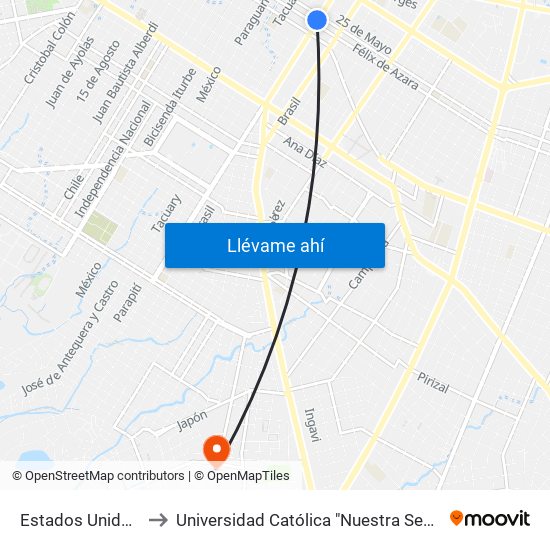 Estados Unidos X Azara to Universidad Católica "Nuestra Señora de la Asunción" map