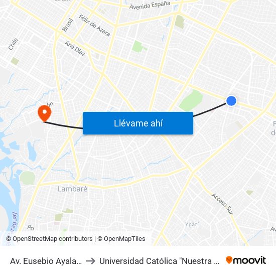 Av. Eusebio Ayala X Félix Lopéz to Universidad Católica "Nuestra Señora de la Asunción" map
