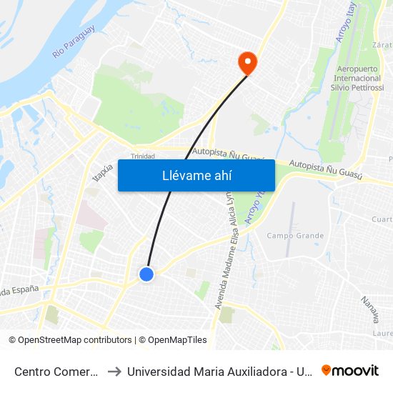 Centro Comercial to Universidad Maria Auxiliadora - UMAX map