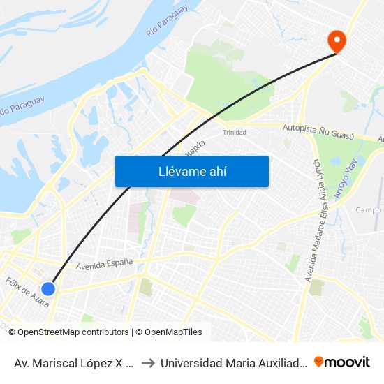 Av. Mariscal López X Melgarejo to Universidad Maria Auxiliadora - UMAX map