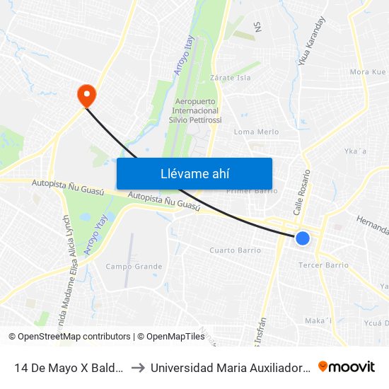 14 De Mayo X Balderrama to Universidad Maria Auxiliadora - UMAX map