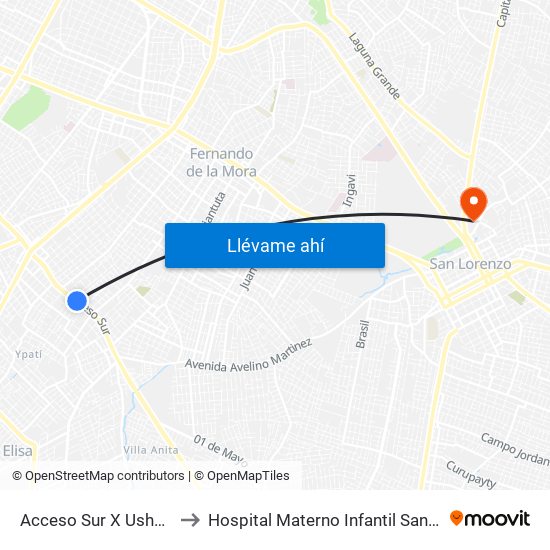 Acceso Sur X Usher Ríos to Hospital Materno Infantil San Lorenzo map