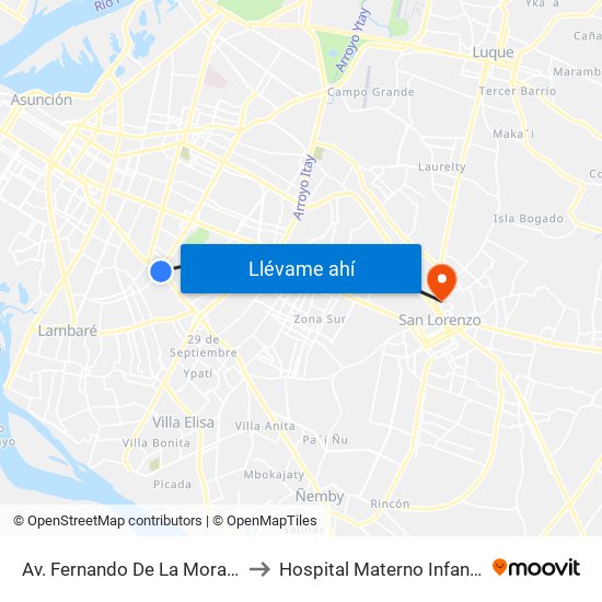 Av. Fernando De La Mora X Av. Argentina to Hospital Materno Infantil San Lorenzo map
