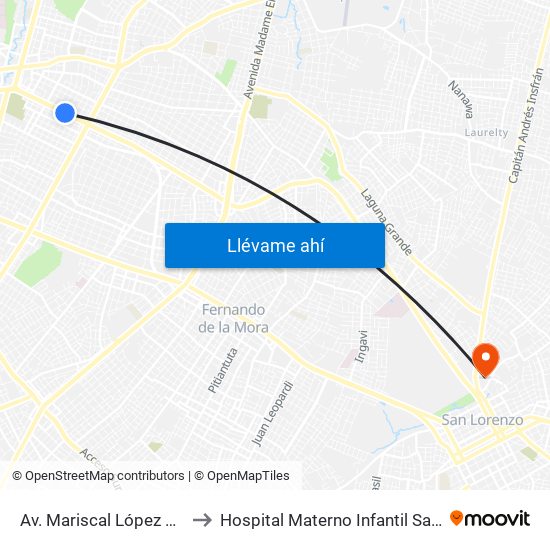 Av. Mariscal López X Bulnes to Hospital Materno Infantil San Lorenzo map