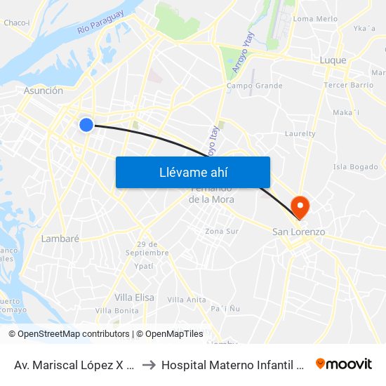 Av. Mariscal López X Melgarejo to Hospital Materno Infantil San Lorenzo map