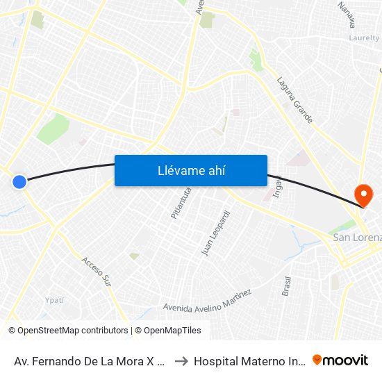 Av. Fernando De La Mora X Universitarios Del Chaco to Hospital Materno Infantil San Lorenzo map