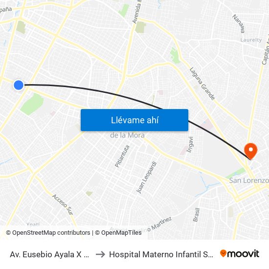 Av. Eusebio Ayala X Nazareth to Hospital Materno Infantil San Lorenzo map