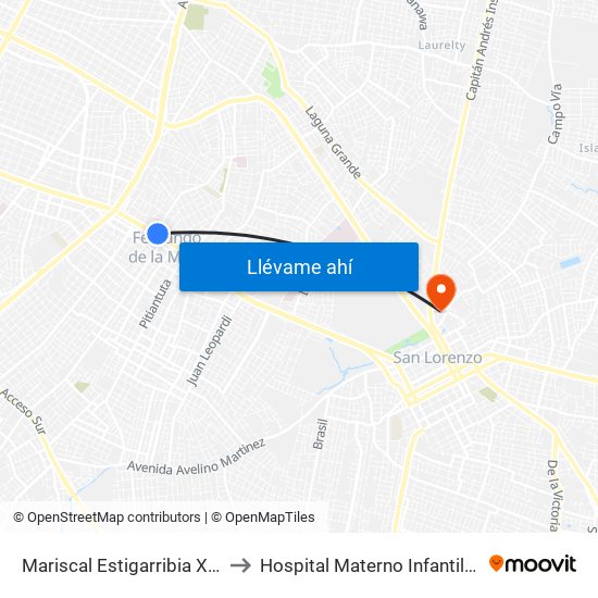 Mariscal Estigarribia X 10 De Julio to Hospital Materno Infantil San Lorenzo map
