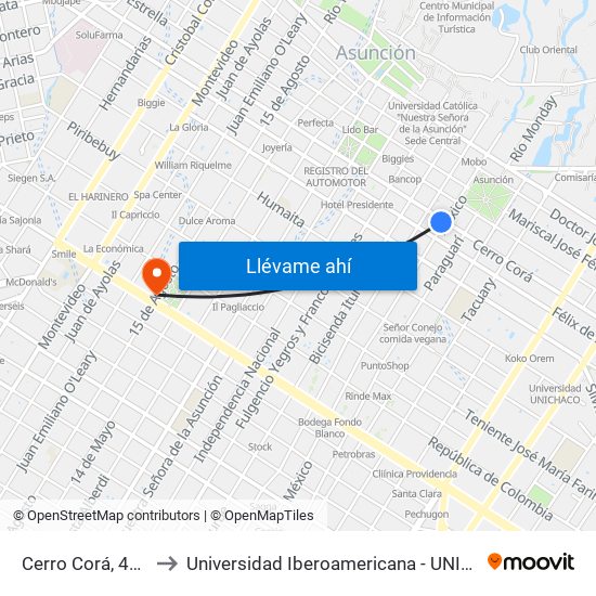Cerro Corá, 452 to Universidad Iberoamericana - UNIBE map